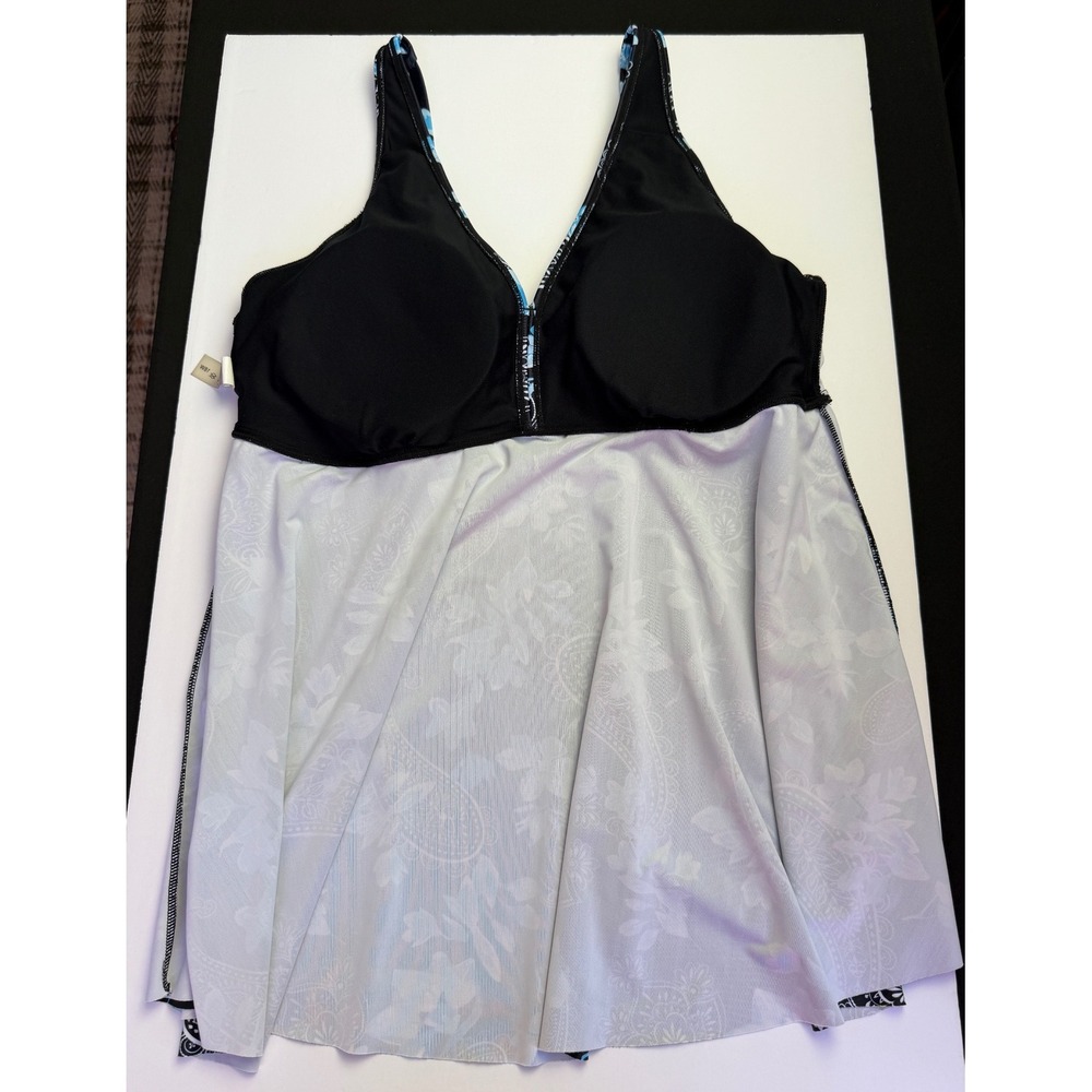 Floral Paisley Tankini Swimsuit Set 18W Black Blue Modest Swim Dress Bike Shorts - Picture 5 of 13